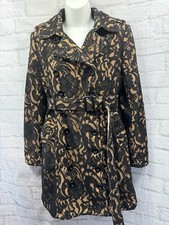 Almost Famous Trench Coat Cream & Black Lace Overlay Size 10 Belted Collared