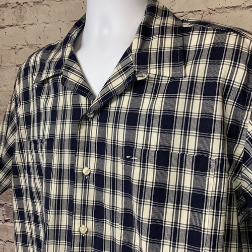 Tommy Hilfiger Shirt Mens Size Large Blue Plaid Button Front Cotton Short Sleeve - Picture 3 of 10