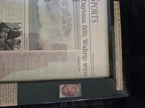 Framed “Earnhardt Dies at Daytona” 2001 Newspaper Clipping with Photos Handmade - Picture 3 of 7