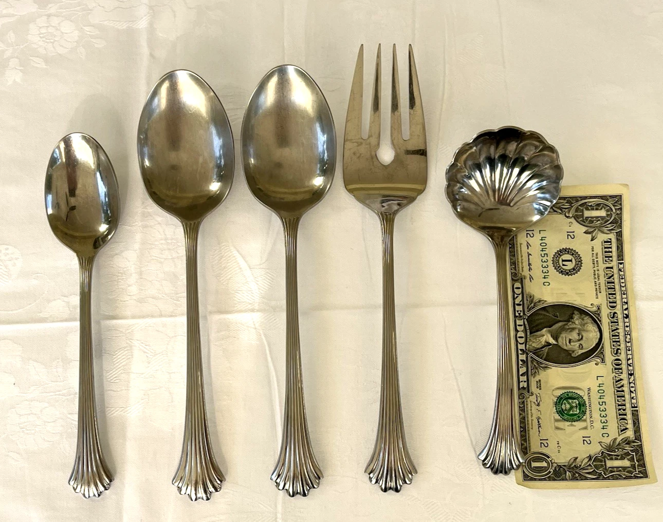 5 x INTERNATIONAL SILVER Tiara Stainless Steel Spoon Serving Pieces Flatware Lot