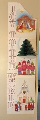Vintage Christmas Door Wall Paper Decoration JOY TO THE WORLD honeycomb Tree