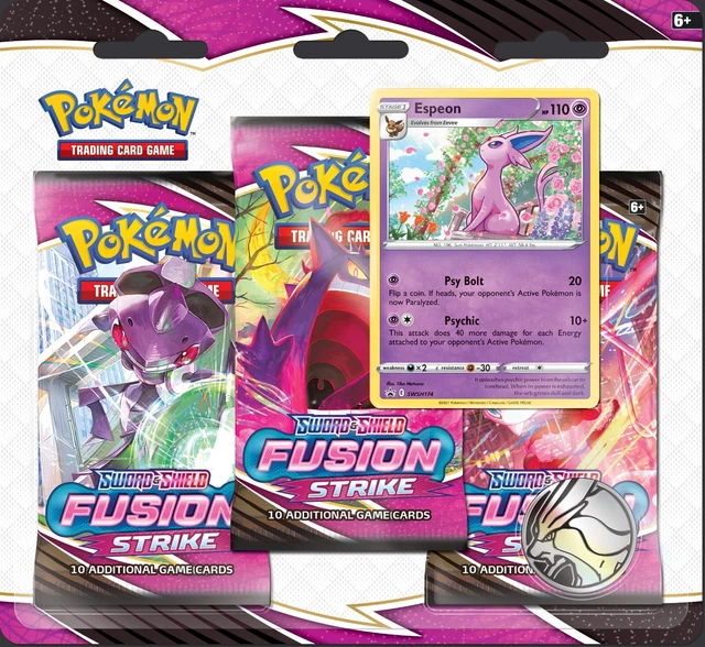 Pokemon Fusion Strike 3-Pack Blister w/ Espeon Promo- 10 Cards / Pack - SEALED