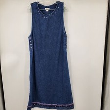 Vintage Christopher & Banks Lagenlook PriaDenim Jean Beaded Midi Dress Size Larg