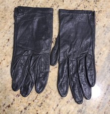 Vintage Size M 7 Soft Black Leather 8" Gloves Lined Miss Aris