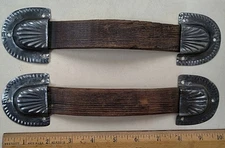 PAIR ANTIQUE Trunk WOODEN Handles & Caps, chest steamer, vintage, Rare Style