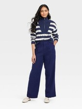 Women's Linen Essential Trouser - A New Day Navy Size 10