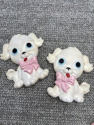 Chalkware Puppies White 1972 Miller Studios imc Wall Bathroom Bedroom Decor VTG