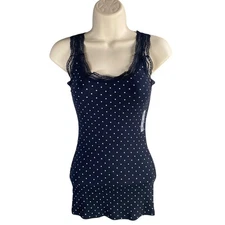 Old Navy Y2k Tank Top XS Lace Trim Polka Dot Twee Preppy Babydoll Ribbed Cami