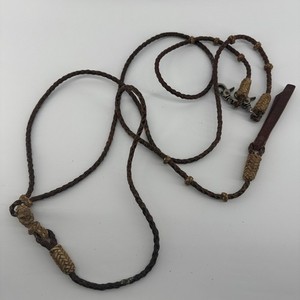 Vintage Braided Leather Romal Reins Brown with Tan Rawhide Accents and Snaps