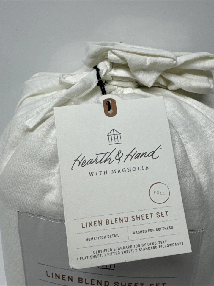 Hearth & Hand w Magnolia Linen Blend Sheet Set ~ Full ~ Hemstitch Off White - Image 4 of 4
