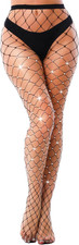 Sparkly Large Mesh Fishnet Tights Glitter Rhinestone Fishnets Stockings
