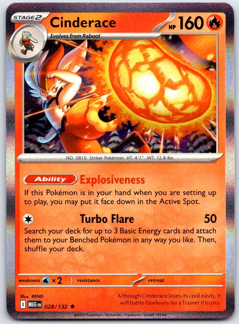 Cinderace 028/132 ME01: Mega Evolution Holo-PTCG-NM