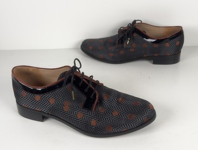 Bocage Black & Grey Poka Dot Herringbone Lace Up Leather Shoes EU 40 US 9.5