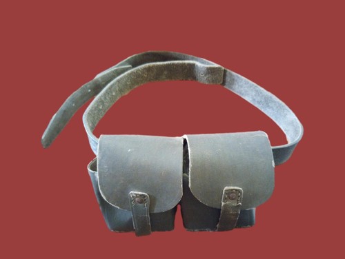 WWII ITALIAN CARCANO M-1891 LEATHER COMBAT BELT WITH AMMO POUCH ORIGINAL