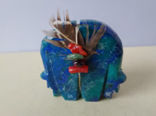 Rarer Zuni carved 'Two Headed' bear fetish in  Azurite,  no artist credited