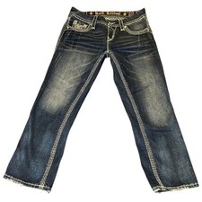 Rock Revival Women's Junia Easy Capri 25 Distressed Denim Jean Embroidered Y2K