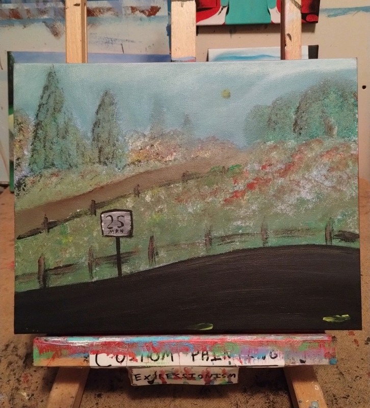 IMPRESSIONISM COUNTY LANDSCAPE PAINTING STRETCHED CANVAS..14" X 11" BY: JORDO