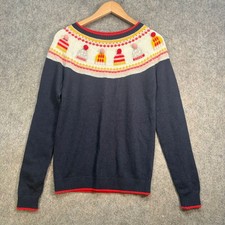 Boden Jumper Womens Size XS Navy Alpaca Wool Fairisle Christmas Pom Pom Hats