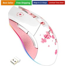Sakura Pink Wireless Wired Gaming Mouse, Dual-Mode Rechargeable 6 Programmabl...