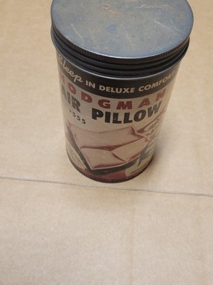 Vintage old collectible HODGMAN Camping AIR PILLOW 18'' X 20'' IN CARD BOARD CAN