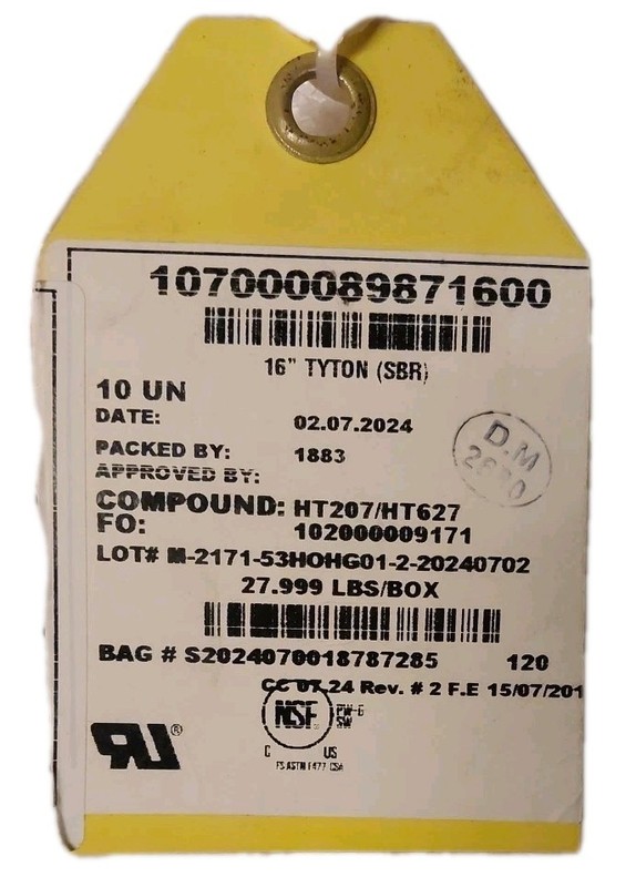 16" Tyton Rubber Gasket For Ductile Iron Pipe Lot Of 30 New In Bag 10 Per Bag A+