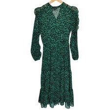 Banana Republic maxi dress animal print green black ruffle dress size XS