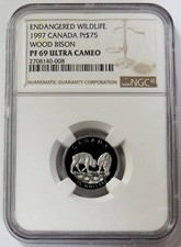 1997 PLATINUM 413 MINTED CANADA $75 WOOD BISON 1/4oz NGC PF 69 ULTRA CAMEO 4840.00 per troy oz