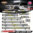 4-23 Inch Tri-Rows LED Work Light Bar 20" Flood Spot Offroad 4x4 Car Driving 12V