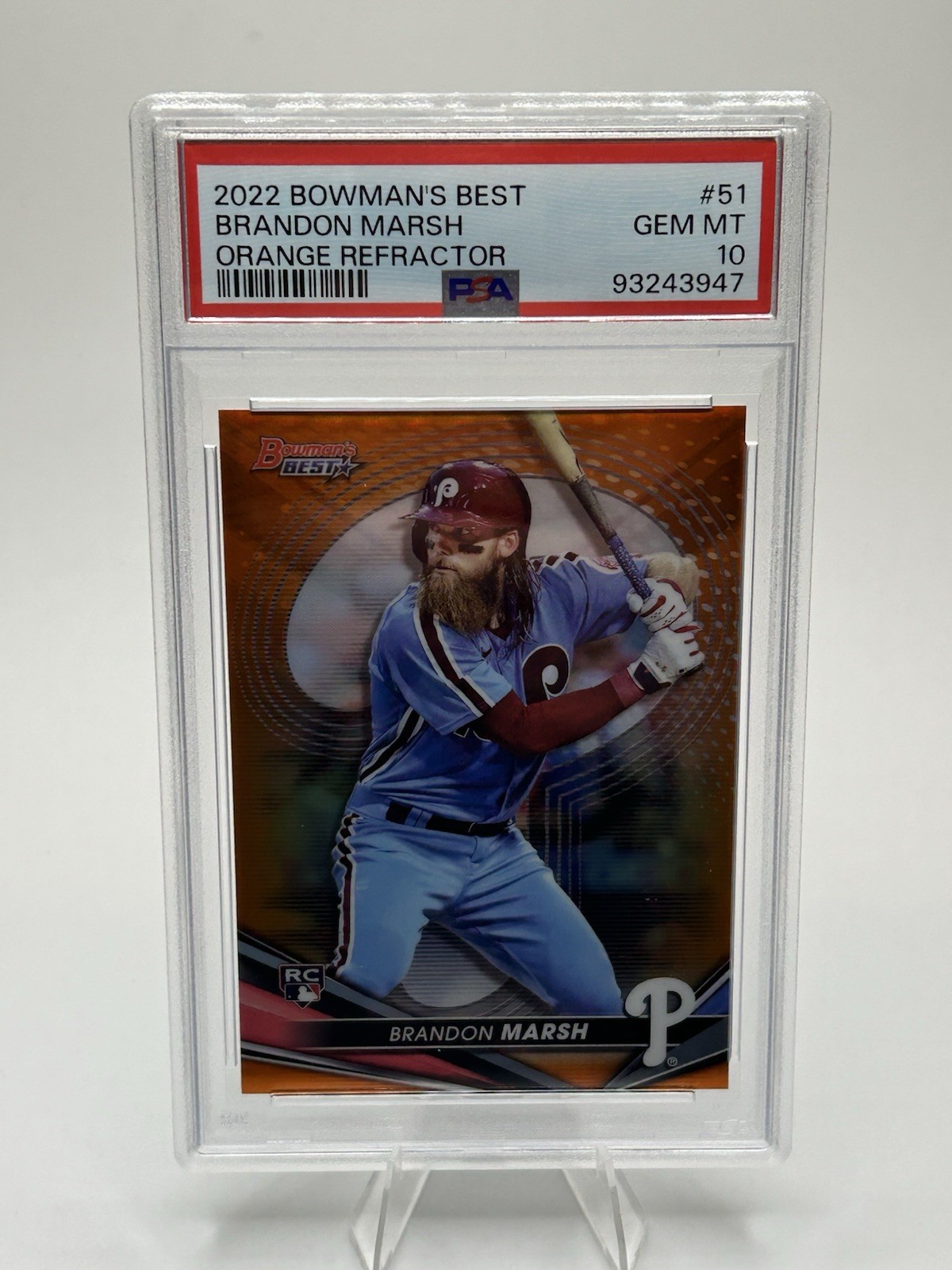 2022 Bowman's Best Brandon Marsh #51 Orange Refractor 18/25 (RC)