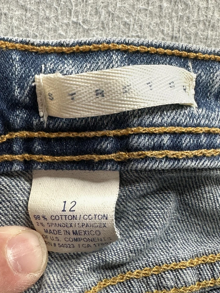 Falda vaquera antigua azul marino para mujer 12 azul denim elástico informal dobladillo crudo estilo Y2K Foto 2 de 4