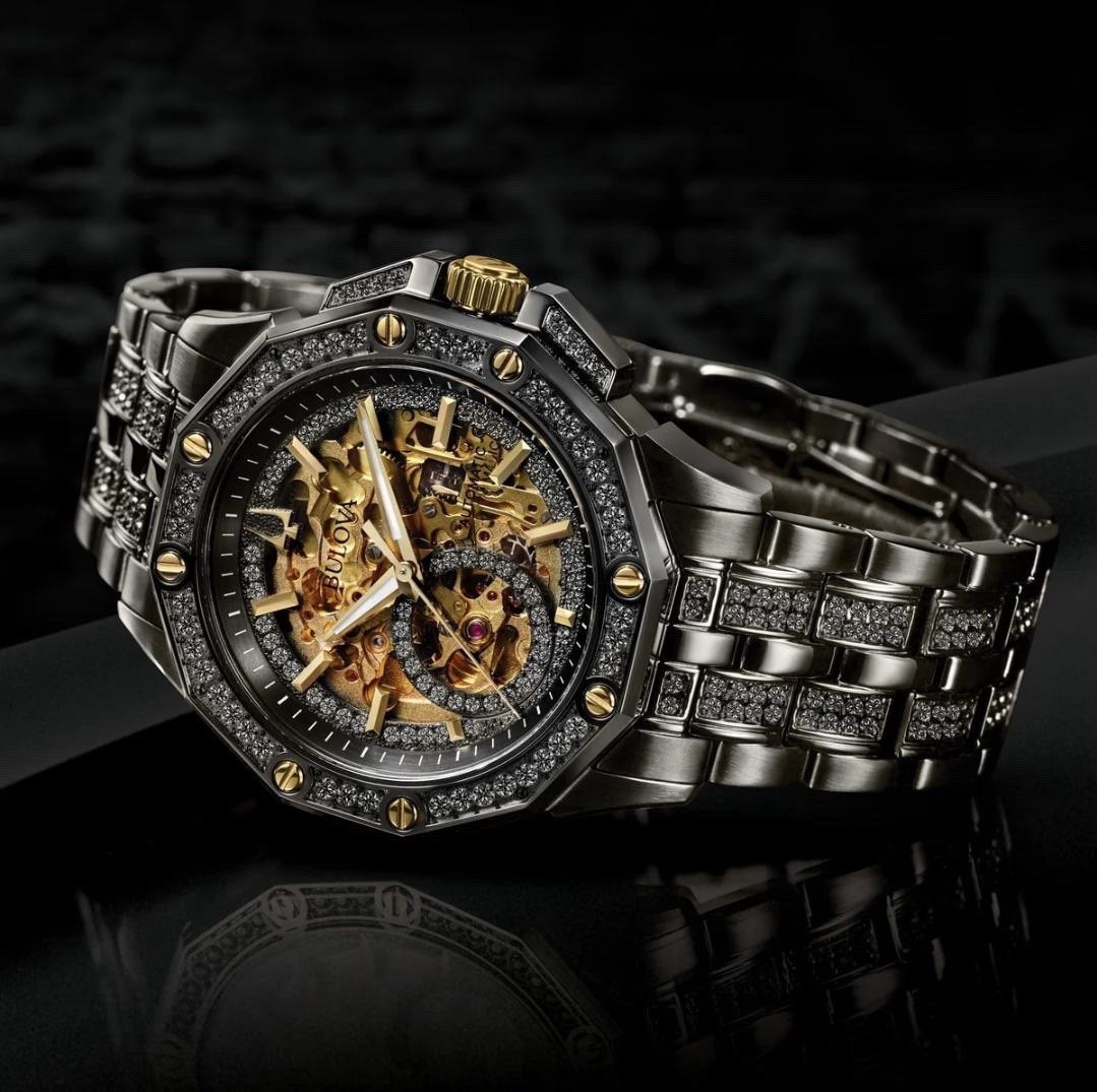 Bulova Octava Automatic Skeleton Gem-Set Gray Gol… - image 4