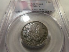 FINEST KNOWN 1675 Hungary 3 Kreuzer Kr PCGS MS63 Silver coin RARE Low Mintage