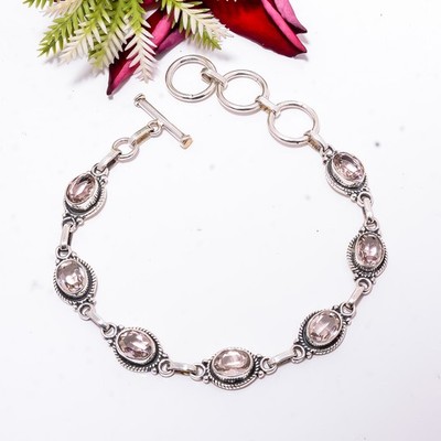 Morganite 925 Sterling Silver Adjustable Bracelet 8.99'' B83457