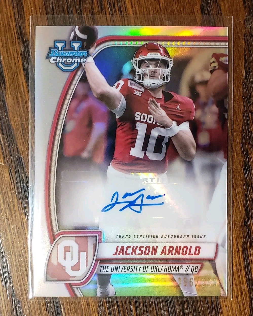 Jackson Arnold RC AUTO 2024 Bowman U Chrome PA-JAR REFRACTOR/299 Auburn Oklahoma