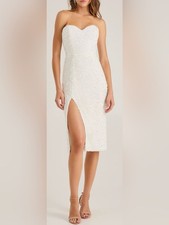 NEW HELSI Sienna Sequin Strapless Cocktail Sheath Off White Dress SZ L