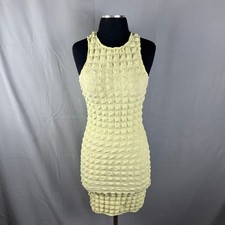 Forever 21 Bodycon Dress Womens Small Yellow Popcorn Textured Keyhole Back Party