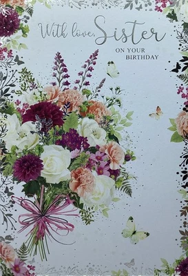 SIMON ELVIN SISTER BIRTHDAY CARD BOQUET FLOWERS 7”x5” FREE P&P