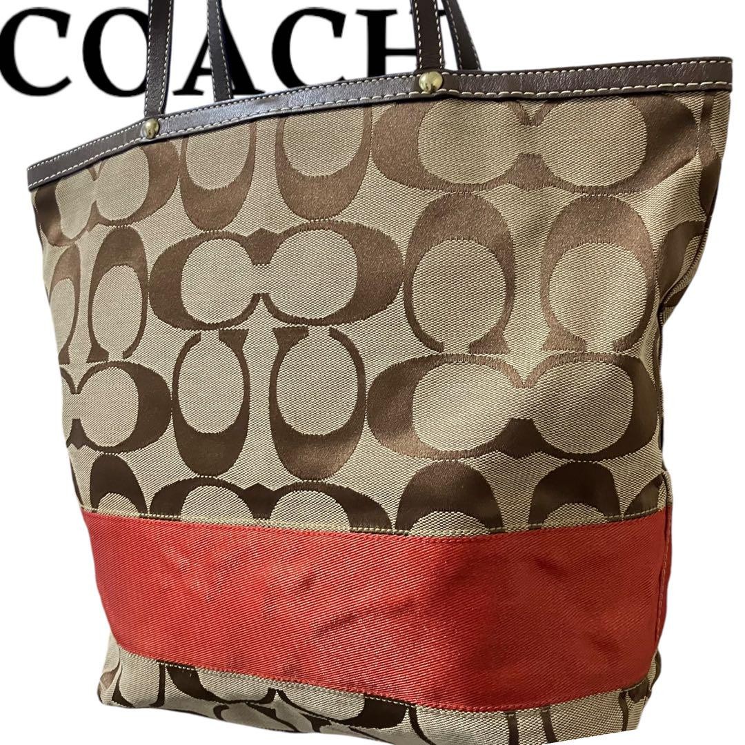 COACH Signature Brown Red Tote Bag Model 10125 Authentic A-250713-35