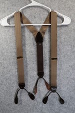 Made In England Mens Brown Silk Suspenders, Leather Braces, Gold Hardware