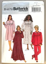 Butterick Misses'  Pajama Top,Pants,Nightgown Pattern B4670 Size XS-M UNCUT