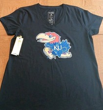 Women’s Kansas Jayhawks  Campus Couture  Rhinestone Basketball Vneck  TShirt Lg 