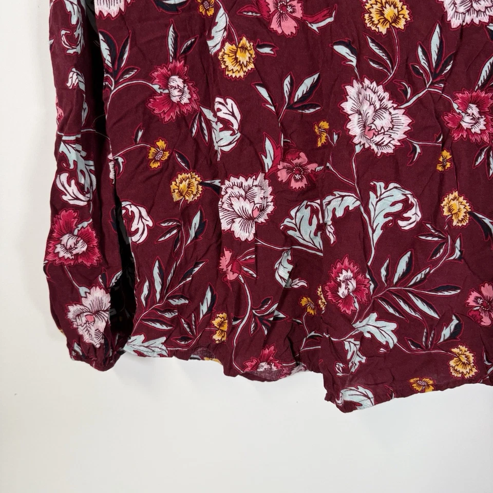 Pullover campesino vintage azul marino manga larga floral borgoña cuello en V grande Foto 2 de 4