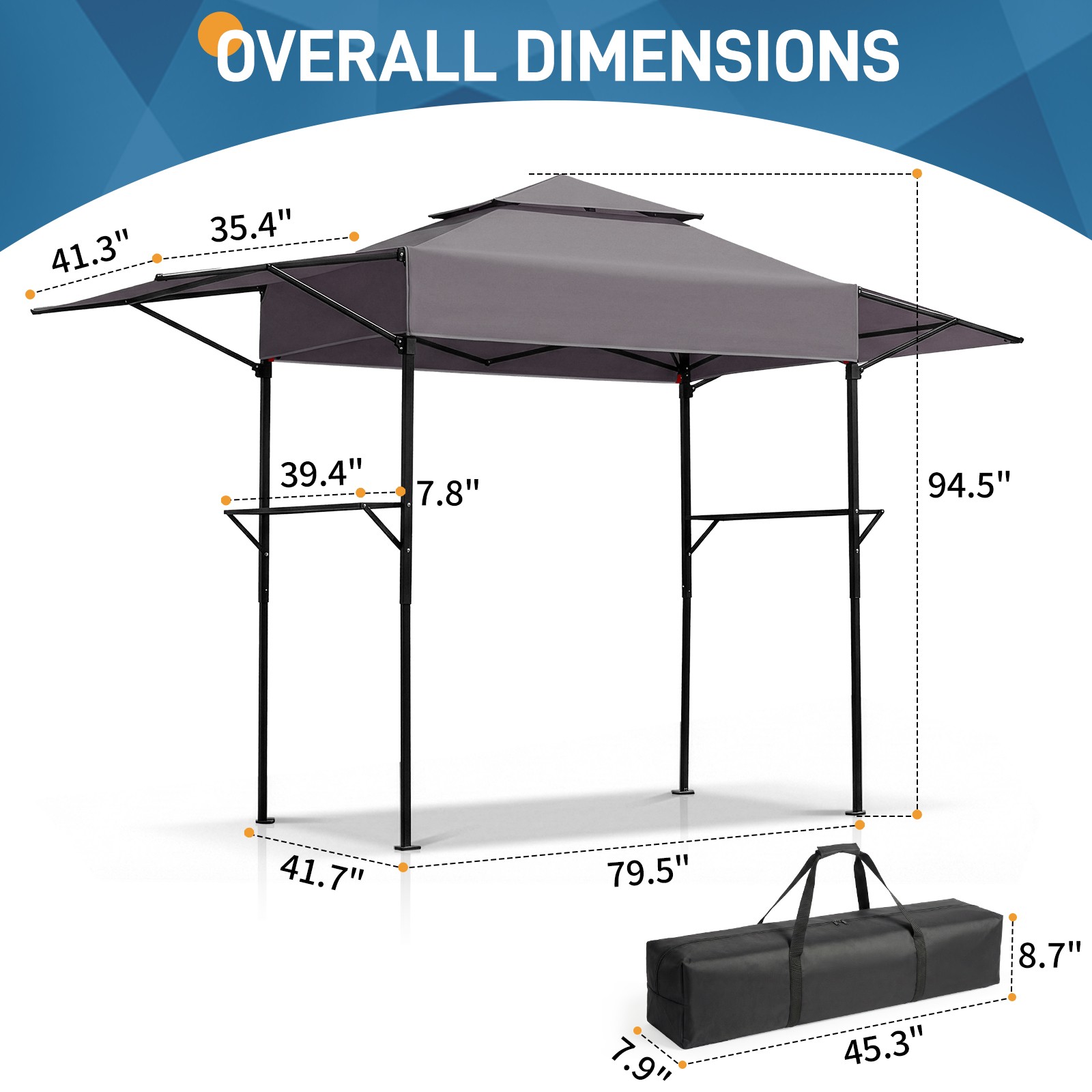 3.3x12.5 FT Grill Gazebo - Outdoor BBQ Canopy Shelter for Patio Backyard Gril