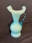 Vintage Fenton Blue Ruffle Edge Pitcher