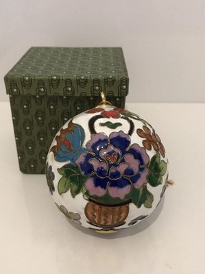 Schöner Cloisonné Emaille goldener Christbaumschmuck florales Design #14 