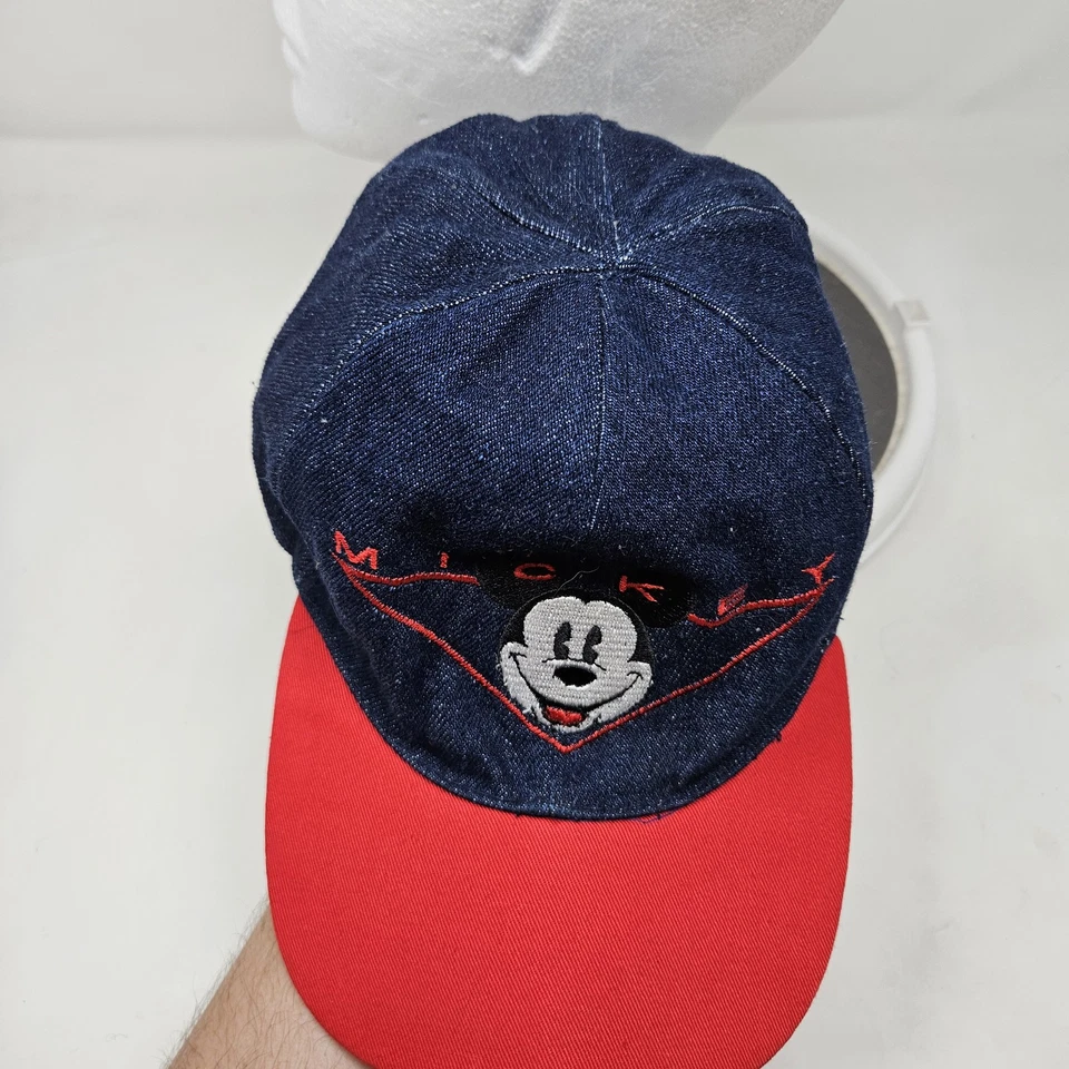 Gorra de colección Mickey & Co con correa trasera denim roja juvenil Disney bordada años 90 Foto 2 de 4