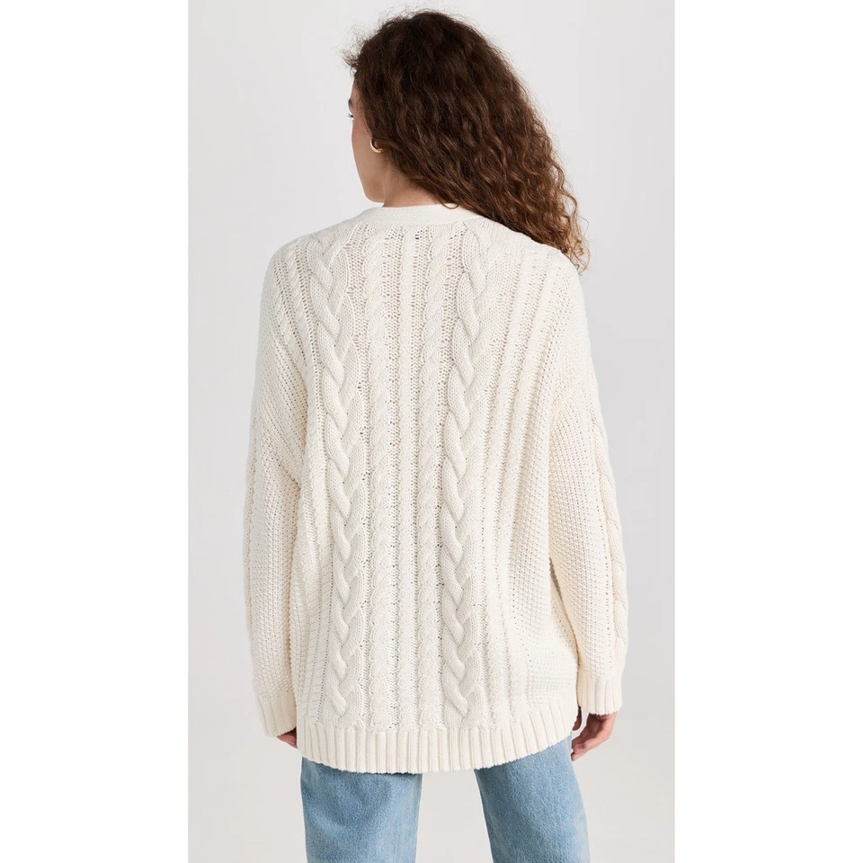 Jenni Kayne Cable Cardigan Chunky Knit Women's XS Ivory Oversized Button Front - Image 3 of 4