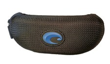 Costa Del Mar Zippered Hard Shell Black Sunglass Case Blue Logo Cleaning Cloth