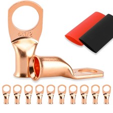 10pcs Battery Cable Ends 4 Gauge Wire Connectors 12 Copper Wire Lugs Bare ...