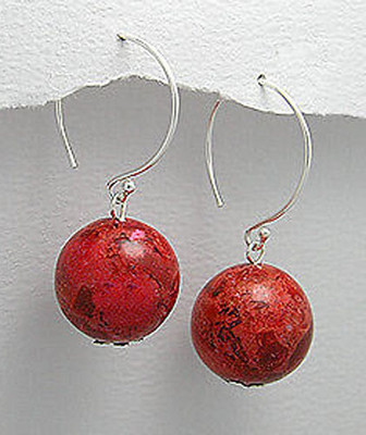 Massive Sterlingsilber echte rote Koralle KUGEL Perlen Ohrringe 14 mm breit 1,3'' 5,4 g